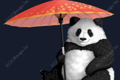 Alternative rendering of panda holding a cherry blossom umbrella and cute smile.